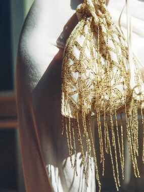 Zara Gold Beaded Fringe Drawstring Pouch